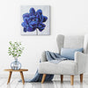 Deep Blue & Gold Trim Flower Embellished Canvas Wall Art Print - 16x16